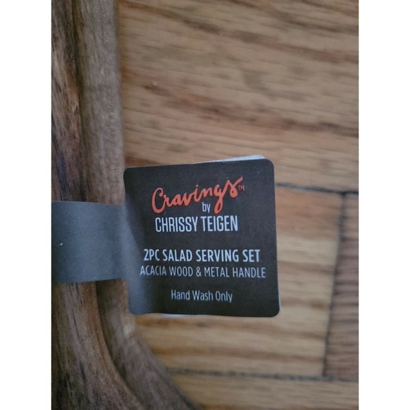 Cravings By Chrissy Teigen 2 Pc Acacia Wood & Metal Handle Salad Serving Set NEW - Picture 4 of 12